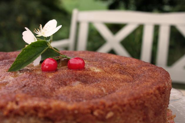 шарлотка с вишней и яблоками