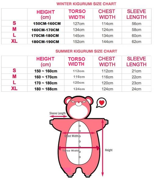 Таблица размеров кигуруми