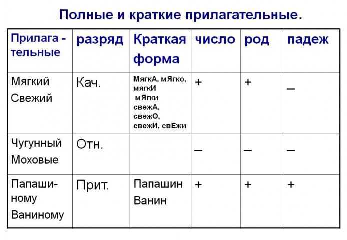 краткое имя прилагательное 