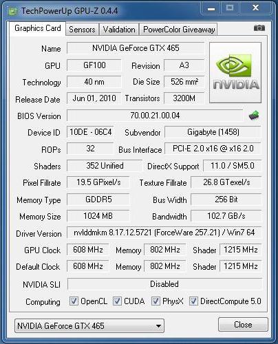 nvidia geforce gtx 465 характеристики