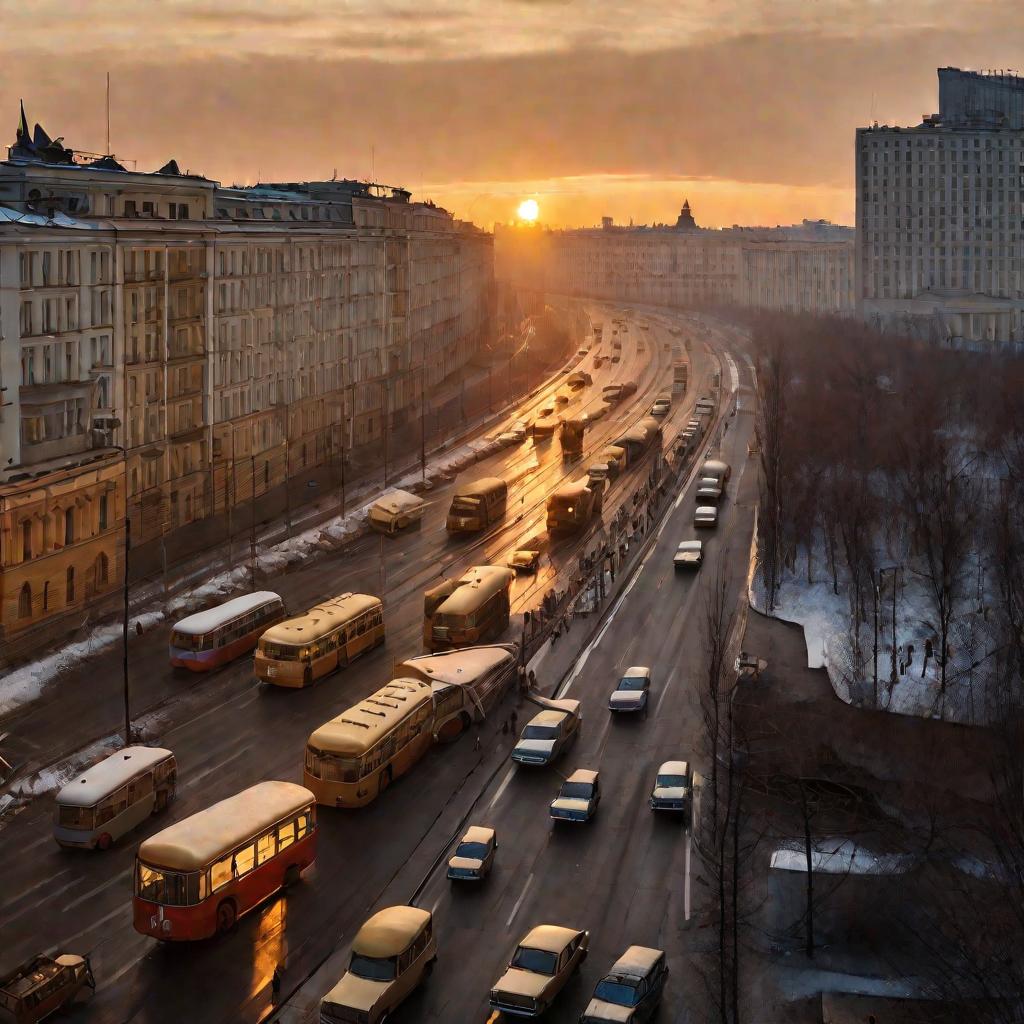 Панорама послевоенной Москвы на рассвете