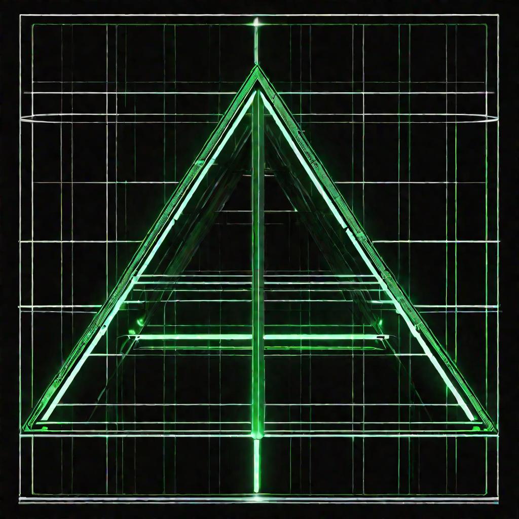 Схема равнобедренного треугольника с обозначением элементов на черном фоне