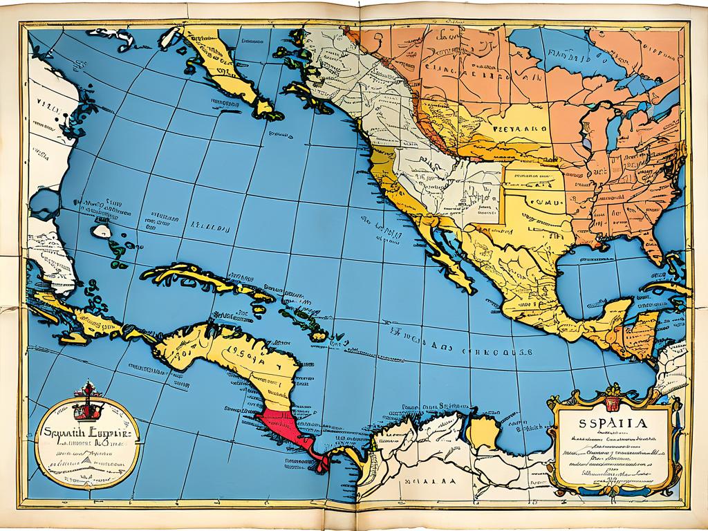 Карта вице-королевств Испанской империи в Америке в 18 веке. Она иллюстрирует территориальный охват