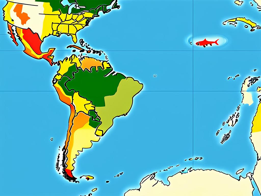 Карта с обозначением природных мест обитания гуппи в Южной Америке