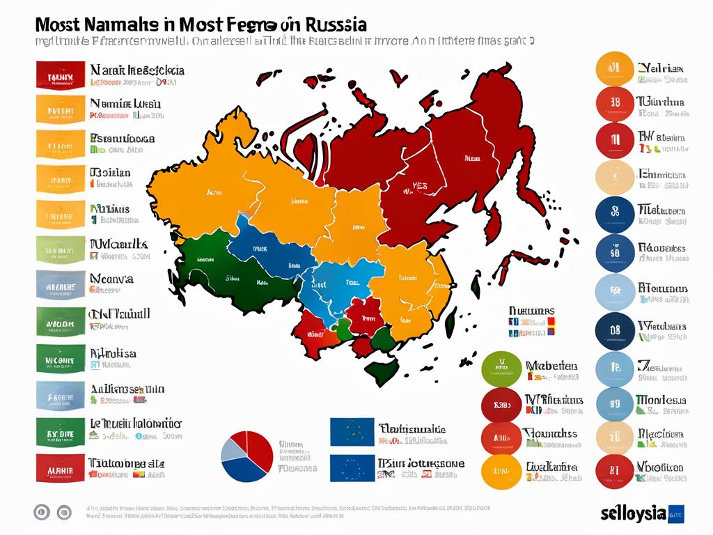 Инфографика с круговыми диаграммами, показывающая самые частые фамилии в различных регионах России