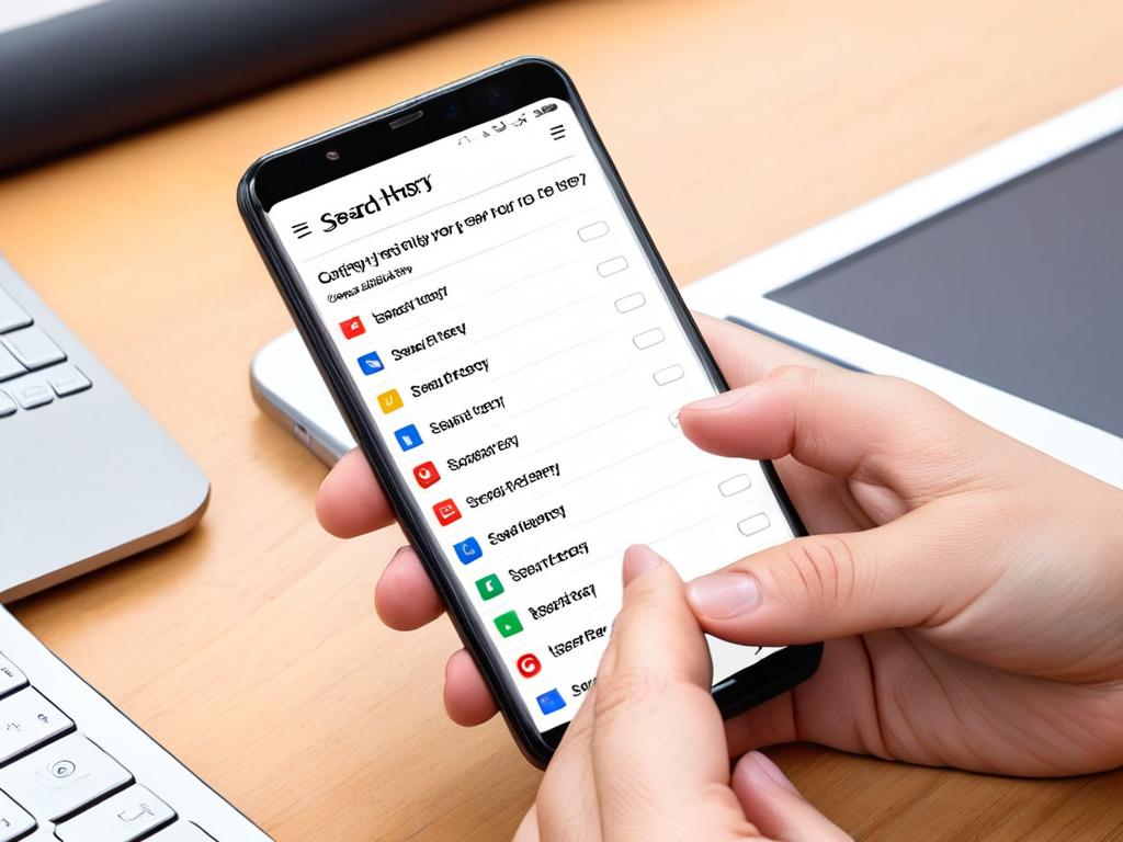 Человек удаляет историю поисковых запросов на смартфоне