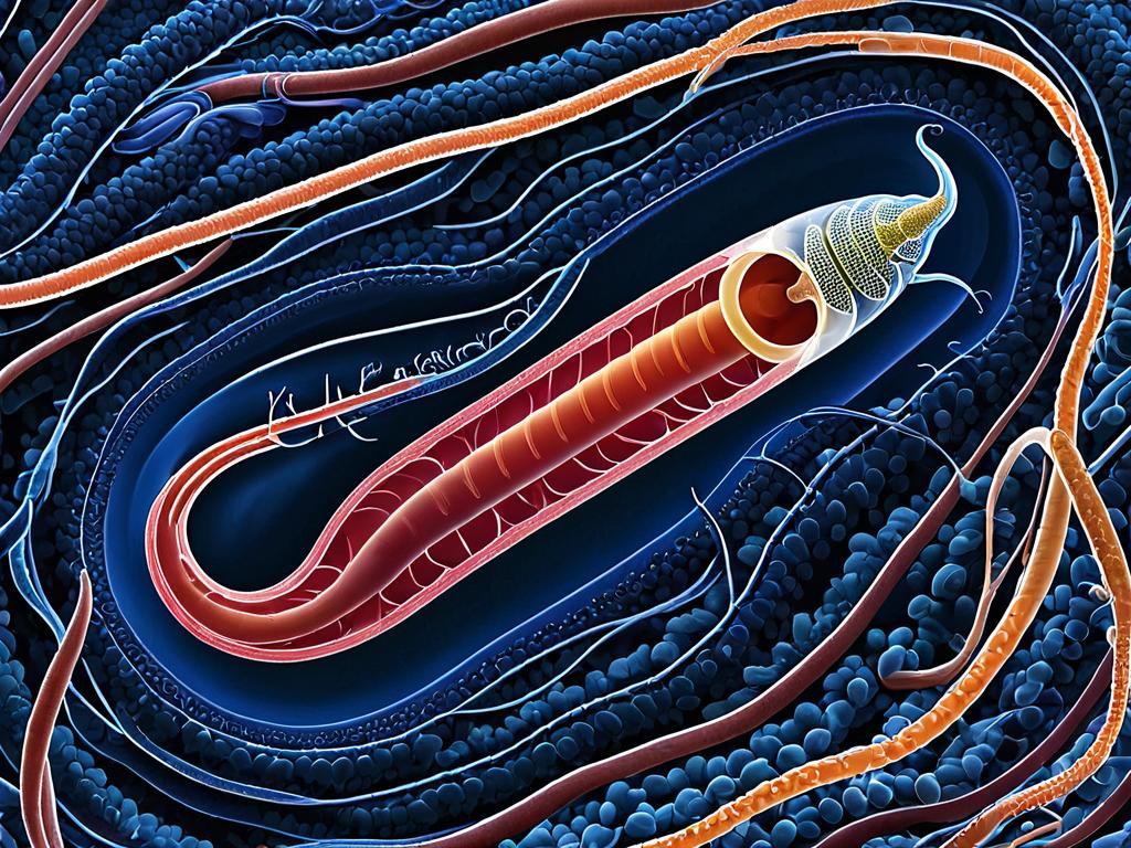 Схема строения нематоды с пищеварительной системой