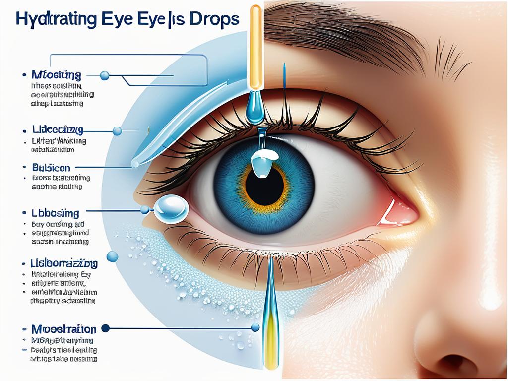 Схема, объясняющая механизм действия увлажняющих капель - увлажнение, смазывание, успокоение
