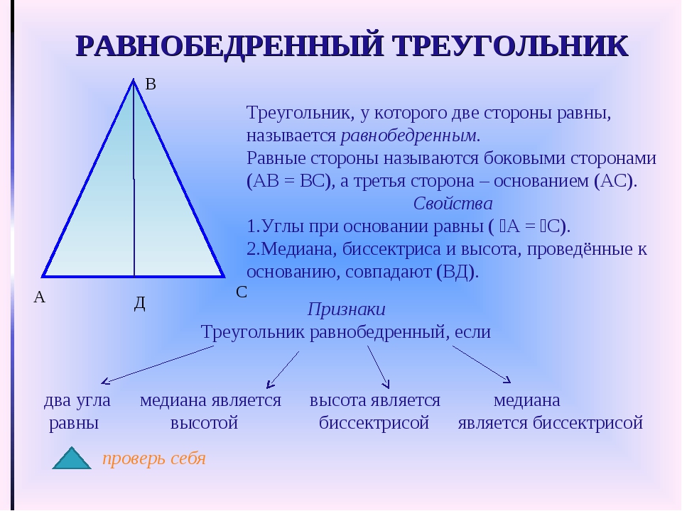 Признаки равнобедренного треугольника