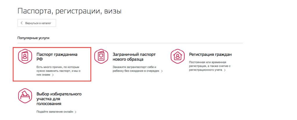 Поиск услуги по замене гражданского паспорта