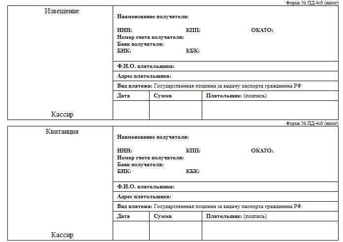 Квитанция для оплаты госпошлины