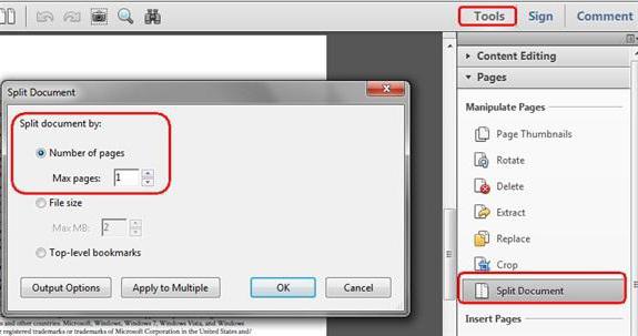 как разделить pdf файл 