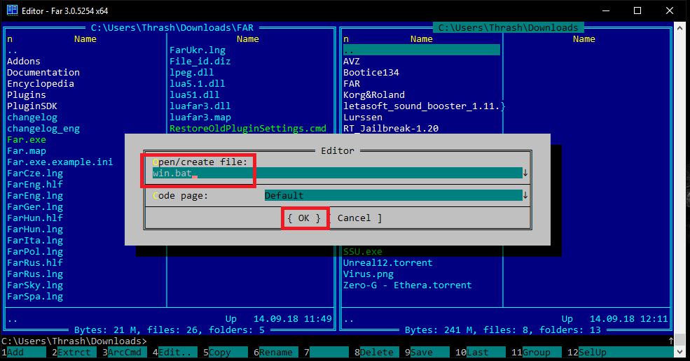 Создание BAT-файла в программе FAR Manager