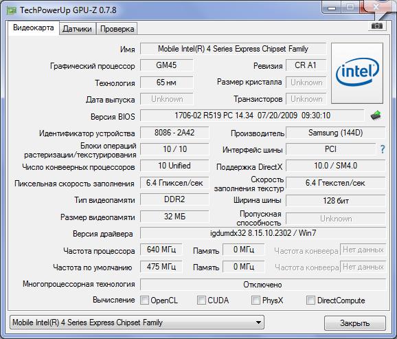 Параметры графики в программе GPU-Z