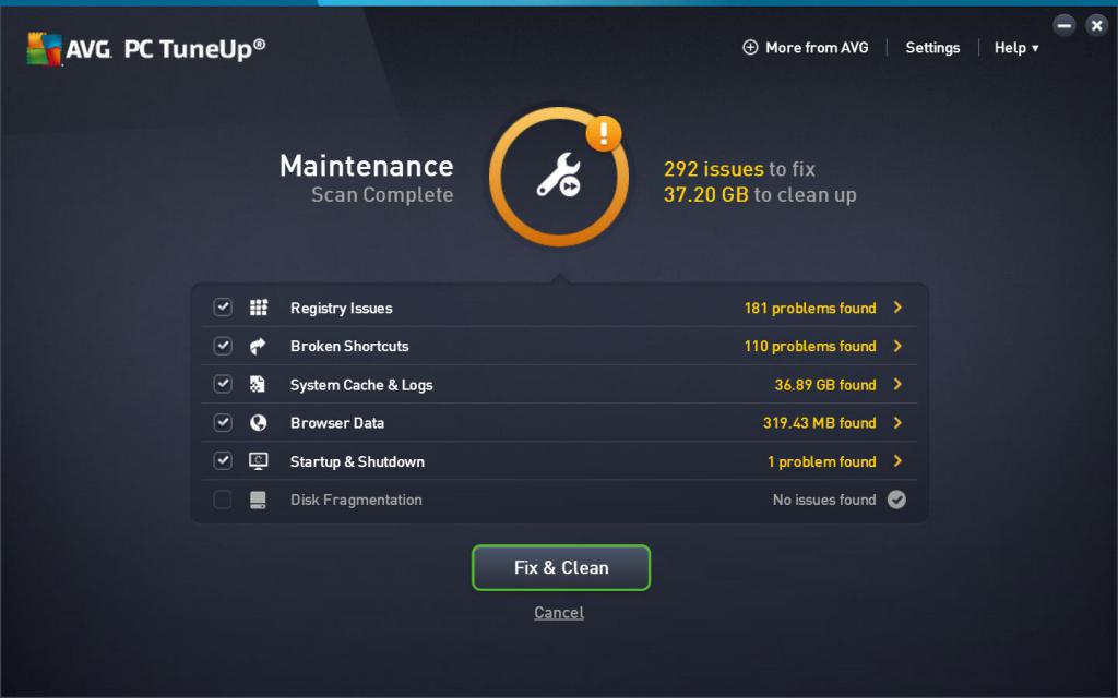 Программа для очистки компьютера AVG PC TuneUp
