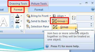 как сгруппировать рисунок в ворде 2007