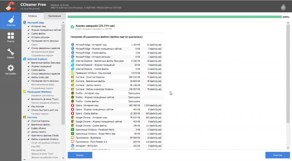 очистка системы при помощи CCleaner