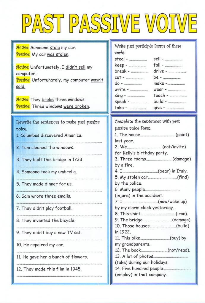 Exersices in passive voice example